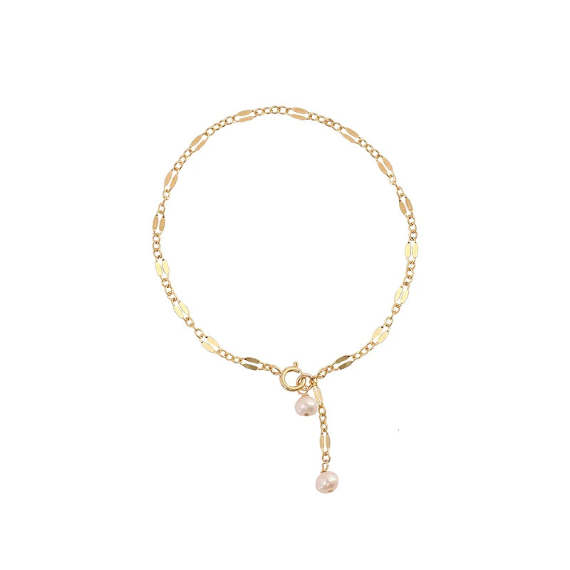 Lii Ji Real Pearl 14K gold filled bracelet 16-18cm fade free lip chain womens bracelet Boho jewelry 250102