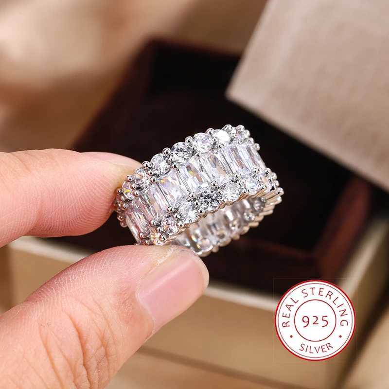 S925 Silver Plated Colorful Big Band Ring with Bling Zircon Stone for Women Fashion Wedding Birtay Jewelry GiftXJ250104