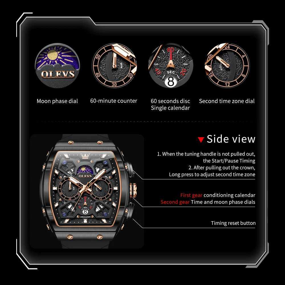 OLEVS 2942 Mens Hollow ES Quartz Waterproof Luminous ES Mens Fashion Design with Sile Str W250104
