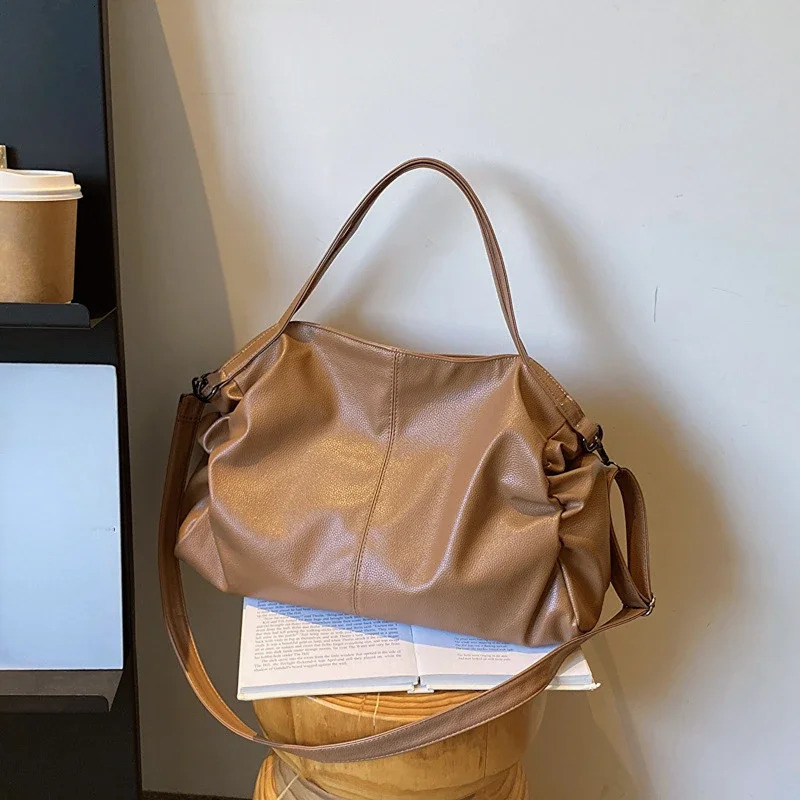 Pu Leather Korean All Match Chic Shoulder Handbags Casual Solid Office Lady Crossbody Bag Vintage Y2k Tote Bags High-capacity 250102