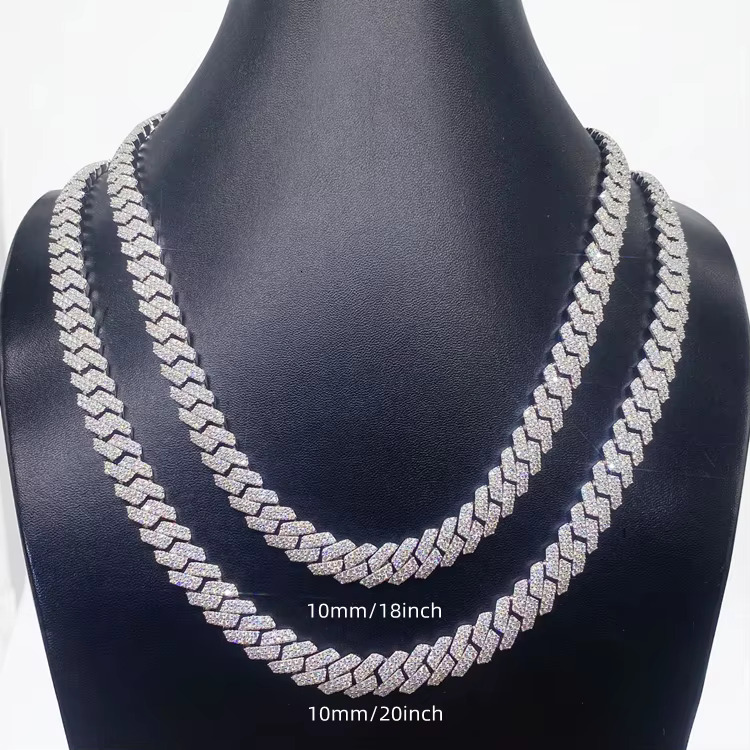 Redleaf Hip Hop 10MM Round Brilliant Cut Moissanite k Chain Sier Full Dia Cuban Necklace