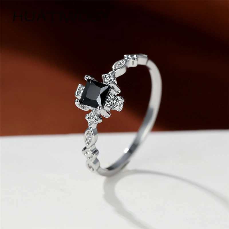 Fashion Ring 925 Silver Jewelry with Obsidian Zircon Gemstone Finger Rings Accories for Women Wedding Party Gifts WholesaleXJ250104