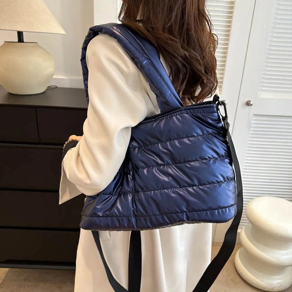 Womens Puffer Tote Bag Quilted Shoulder Bag Lightweight Autumn Winter Puffy Handbags Cross Body Large Padded Shopping Bag 250102