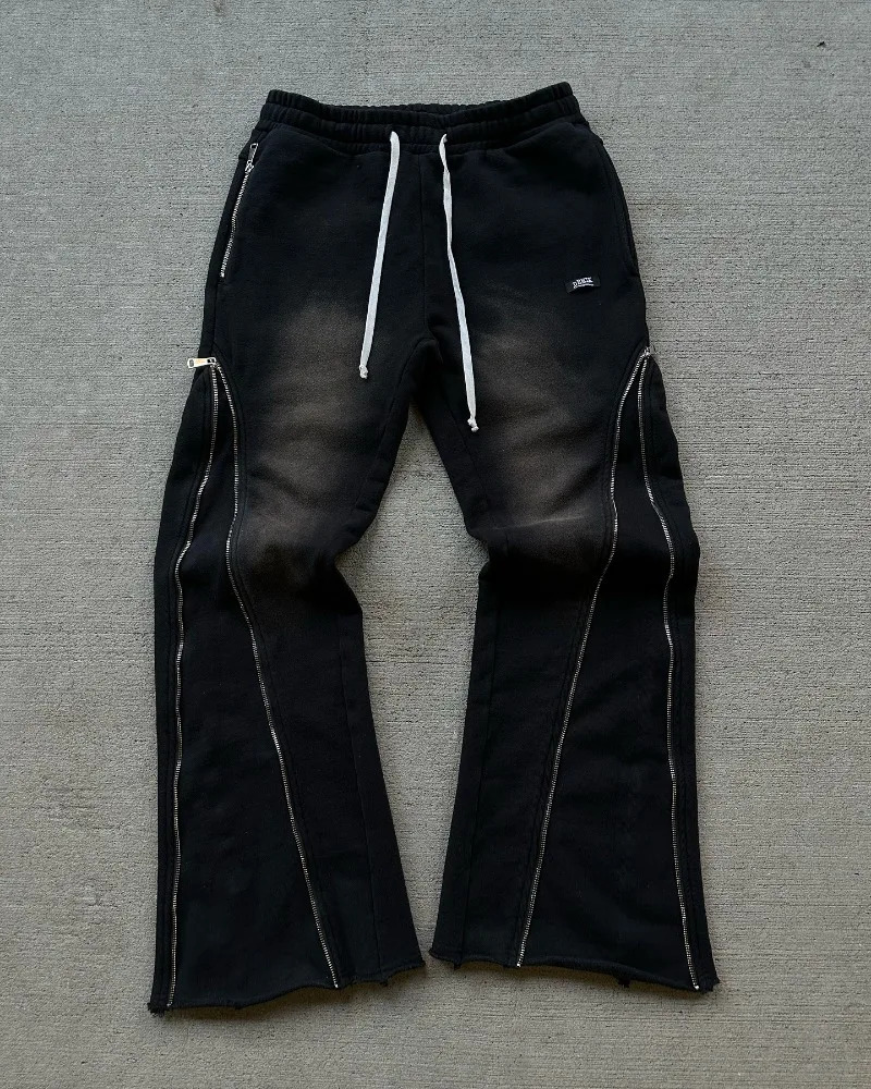 2025 Personalized Double Zipper Micro Flash Pants Mens Y2K Pants Retro Fashion Street Couple Casual Pants 250103