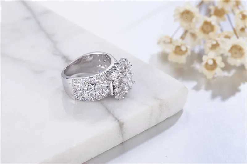 Luxury 925 Sterling Silver pave 4pcs Princ-cut SONA Diamond Wedding Rings for Women Simulated Platinum Jewelry Girl giftXJ250104