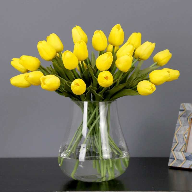 Pu mini tulip imitates granite red white ple green one touch tulip artificial flower room decoration desktop artificial W250104