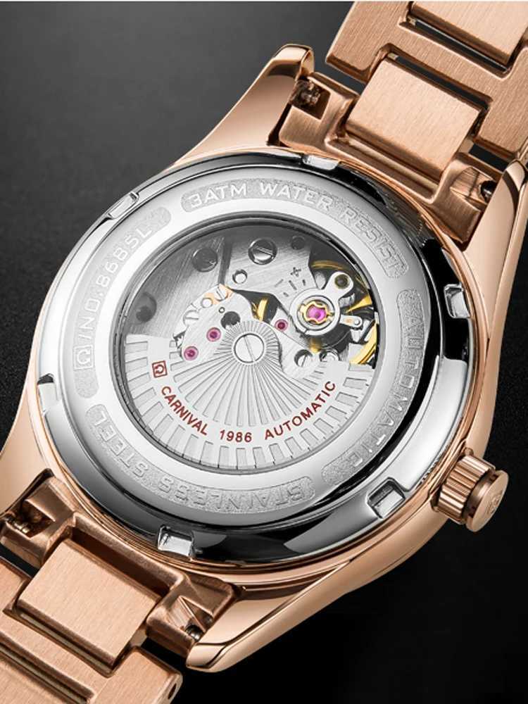 Carnival New Luxury Rose Gold Blue Dial Women Dr Automatic Mechanical es Bracelet Womens Gift Reloj Mujer W250104
