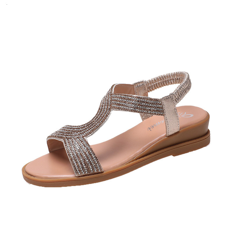 New Ddmywed Summer Roman Thick Sole Slope Heel Rhinestone Bohemian Student Leisure Lightweight Beach Sandals Women S Chinese Brand Shoes F Ddmysaturn