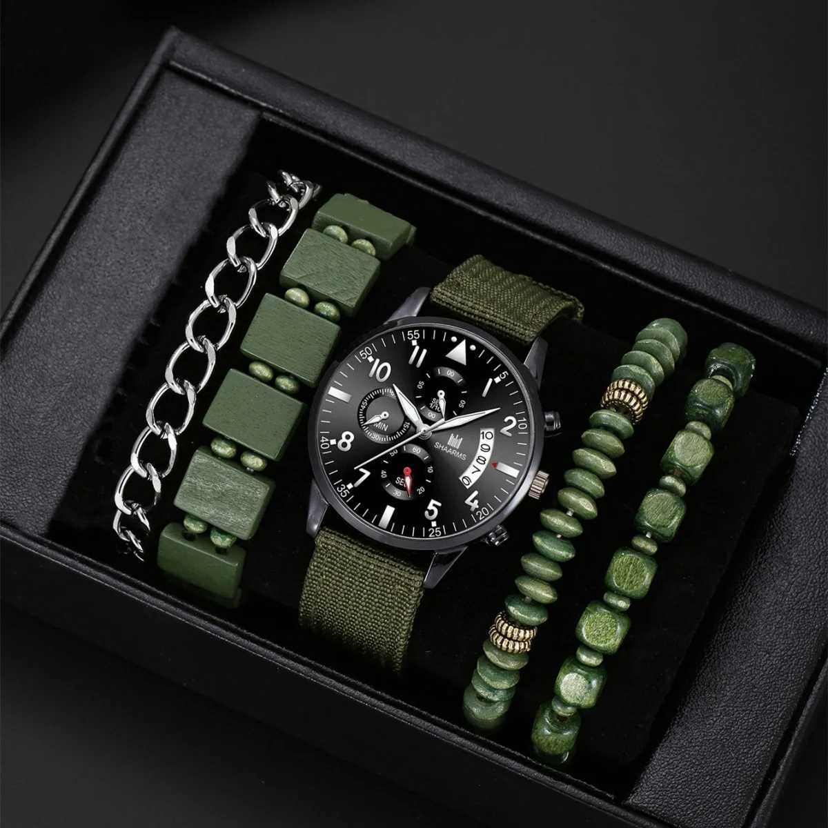 Mens Handmade Army Green Series Quartz+4 Bracelet W250104