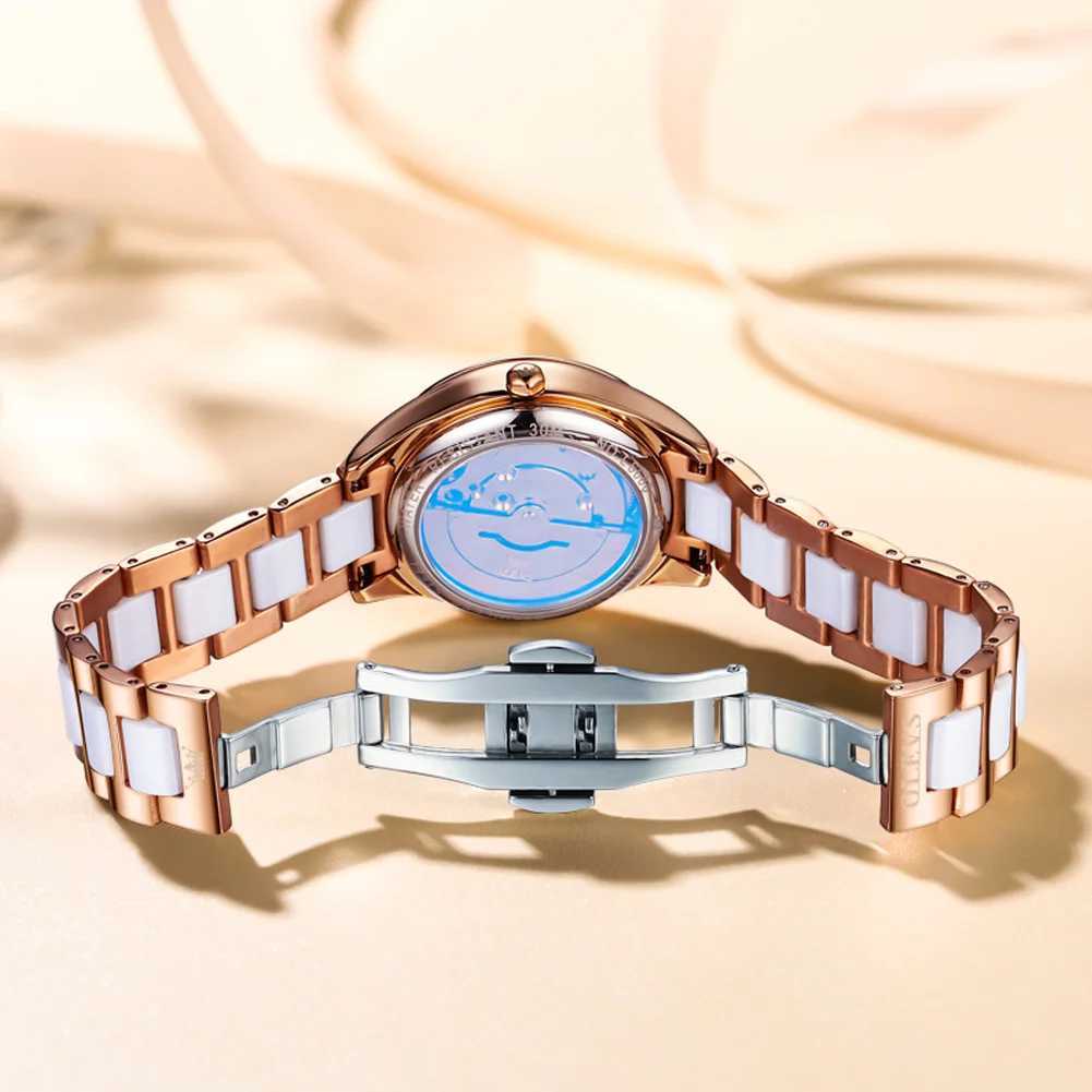 OLEVS Crystal Womens Top Waterproof Automatic Mechanical Womens Ceramic Womens Wrist Montre Women W250104