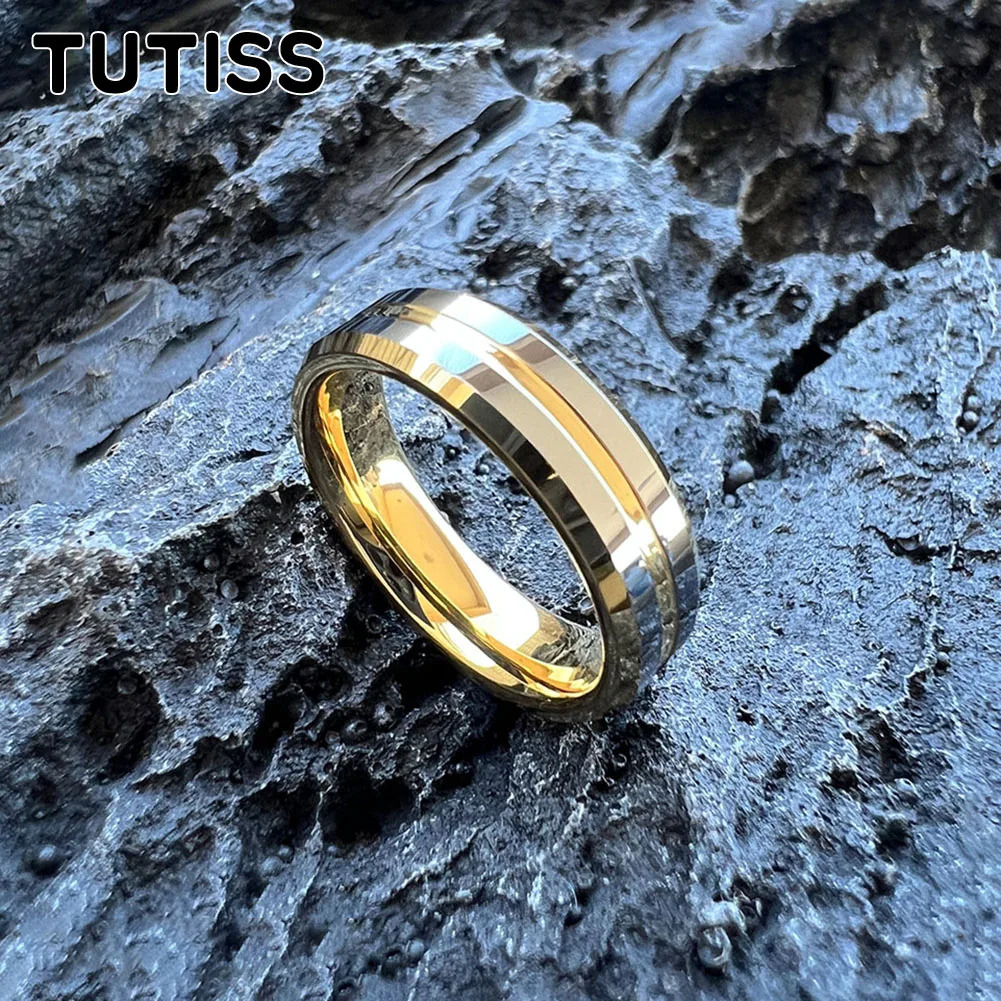 TUTISS 6mm 8mm Nice Couple Ring Men Women Shiny Tungsten Wedding Band Center Groove Beveled Edges 250103