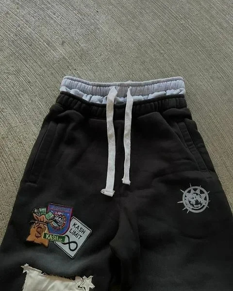 Harajuku Gothic Y2k Mens Black Sports Pants Double Waist Mens and Womens Casual Sports Pants Street Wear Pattern Embroidered Pants 250103