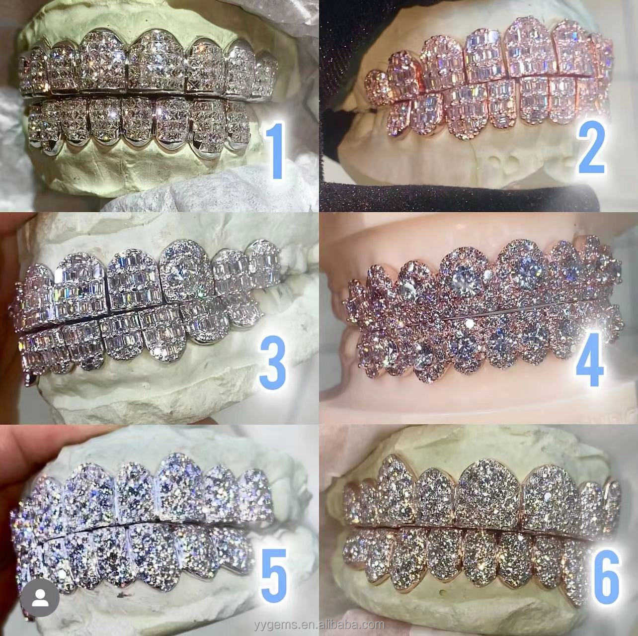 Hip Hop Rose Gold Plated Grillz Iced Out Diamond Teeth Top 10 Bottom 10 S925 Sterling Sliver VVS Moissanite Grillz Factory Price