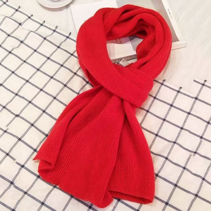 T060 Korean version of winter small fresh white knitted wool tassel scarf for men and women students couple long warm neck scarf pure
