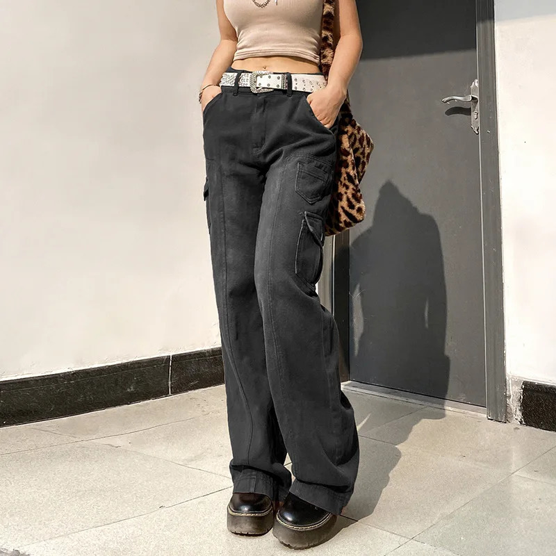 Street High Waist Straight Leg Casual Jeans with Irregular Pockets Work Clothes Floor Towers Dads Pants 241224