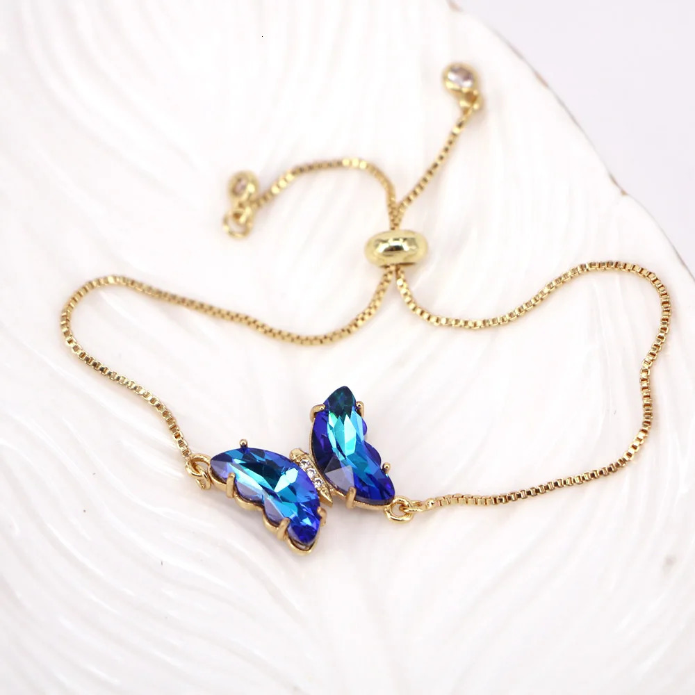 10 pieces colorful zircon butterfly pendant chain bracelet suitable for womens trend aesthetic jewelry adjustable wedding gift 250102