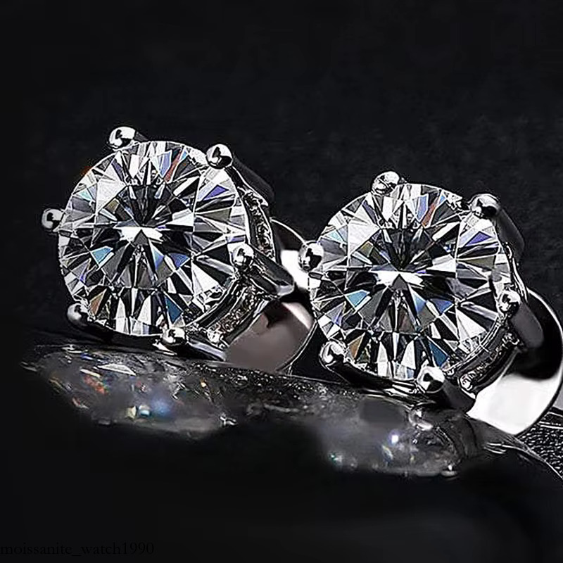 Classic Mossanite Dia Ear Stud 3-8mm 1ct 2ct 14K Gold Plated Sterg Sier VVS GRA Moissanite Earring for Women Men