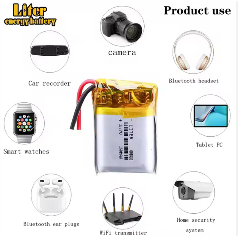 10 PCS 3.7V 150mAh Lithium Polymer LiPo Rechargeable Battery 601520 For Mp3 Headphone Recorder DVD Bluetooth Headset Smart Watch