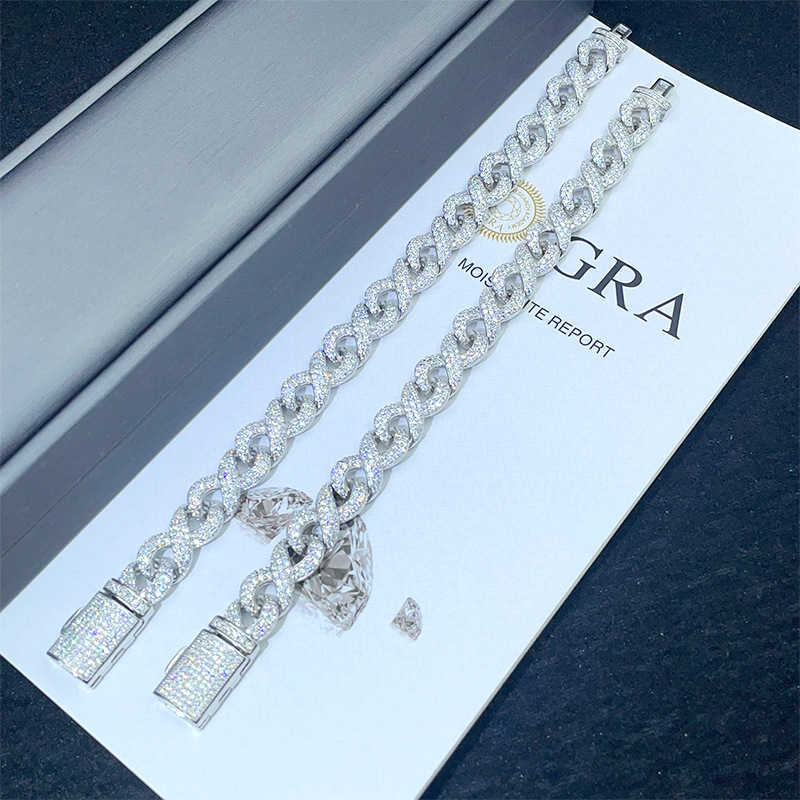 New Arrive 10mm 8 Chain Bracelet Iced Out Chain Hip Hop Jewelry Moissanite S925 Silver Cuban Chain Bracelets With GRA