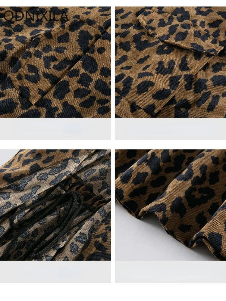 Leopard Print Trench Coat for Women Loose Tooling Jacket Medium and Long Korean Version Outerwears 2024 Autumn 241224
