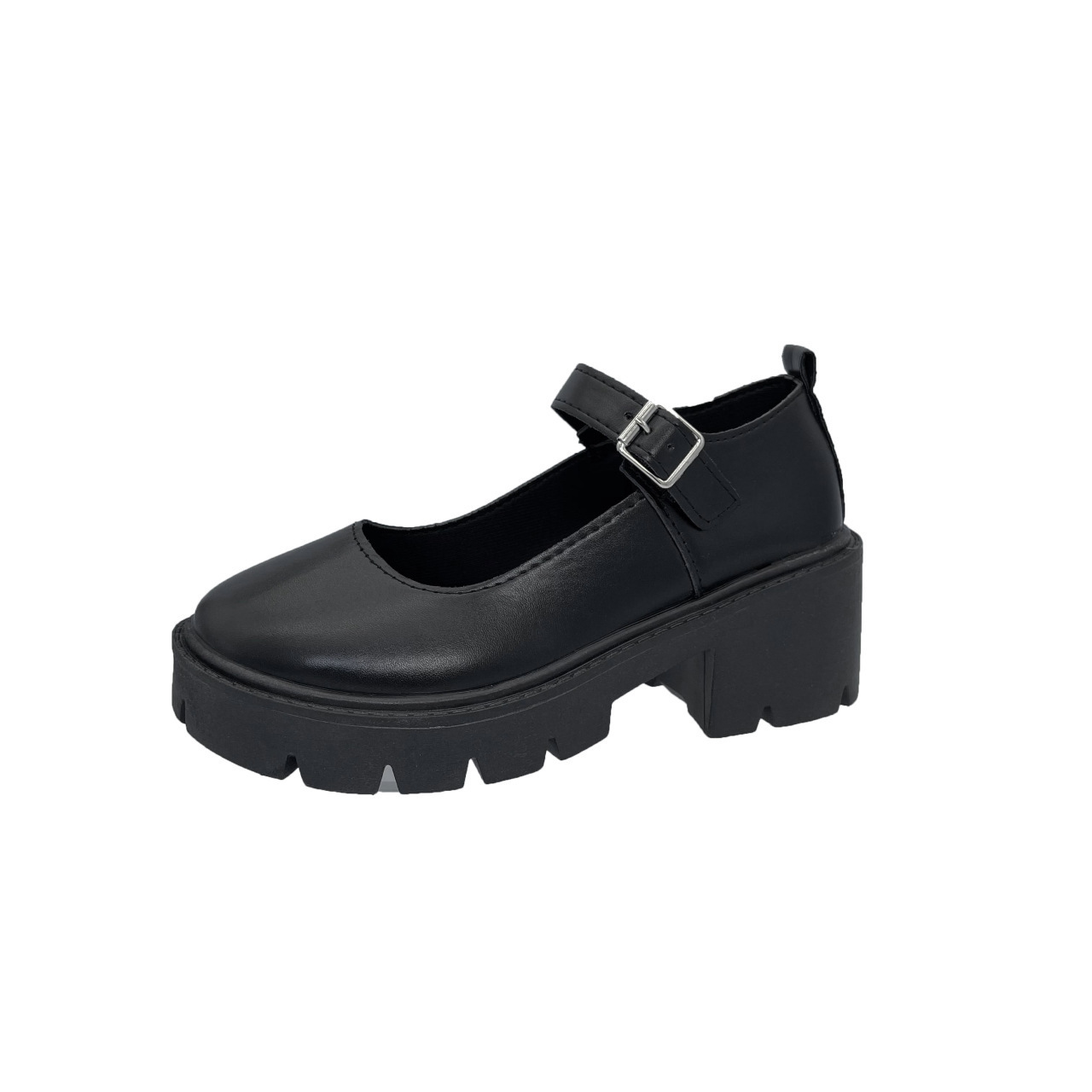 Toe Ddmywed Round Thick Heel Button Casual Small Leather For Women S Summer New British Style Student Shallow Cut Low Top Single Shoes Chinese Brand F