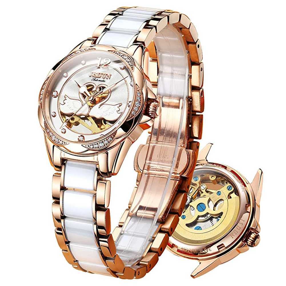 Luxury mechanical female design skeleton elegant ceramic Str waterproof women wrist girl Dr W250104