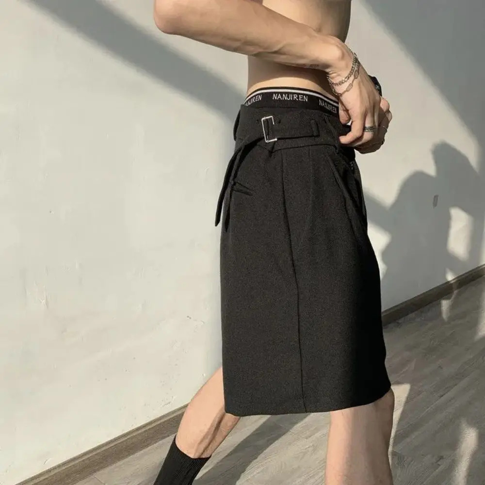 Fashion Casual Shorts Men Summer Korean Chic Wide Leg Trousers Male Knee-length Sashes Draped Loose Retro High Street 241224