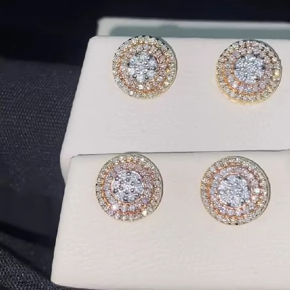 Bg Earrings Triple Color Sier Iced Out Cluster Halo VVS Moissanite Stud Earring