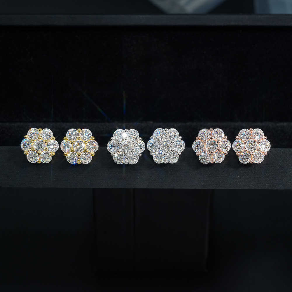 5.0mm Big Flower Moissanite Earrings For Women Iced Out Silver S925 Ear Studs Pass Diamonds Tester Hip Hop Jewelry Big Earrings