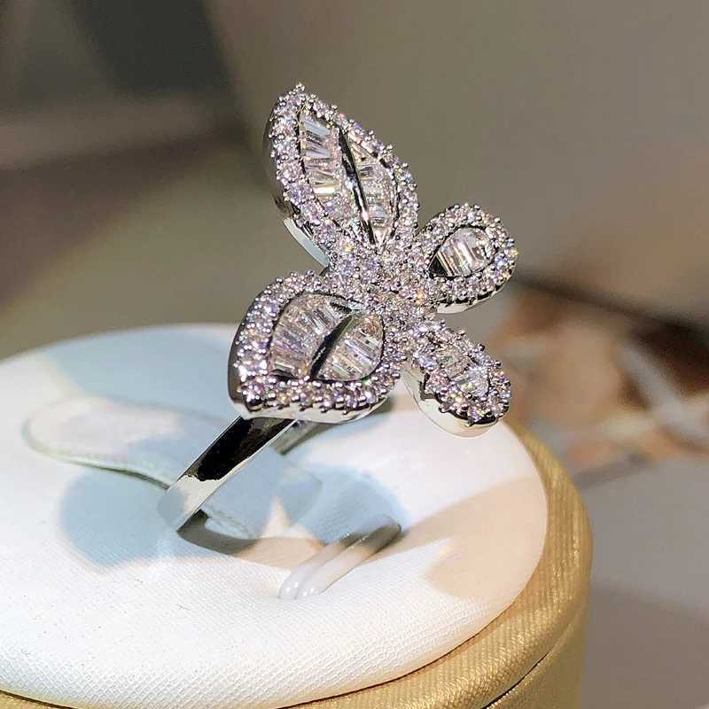 925 sterling silver Exquisite butterfly white zircon ring all diamond womens jewelry party wedding birthday giftXJ250412