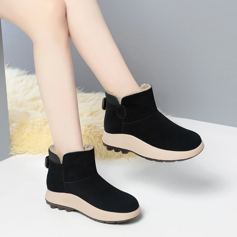 AIYUQI Snow Boots Women Winter Genuine Leather Women's Ankle Boots Australia Wool Warm Anti-slip Women's Booties