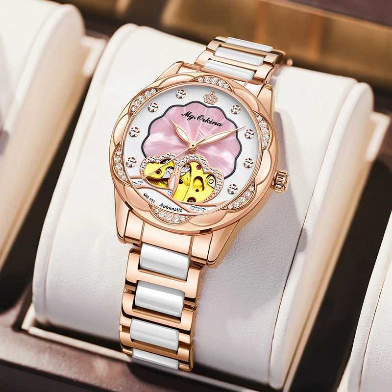 New Womens Wrist Luxury Brand Elegant Heart Hollow Mechanical Fashion Women Reloj Para Mujer W250104