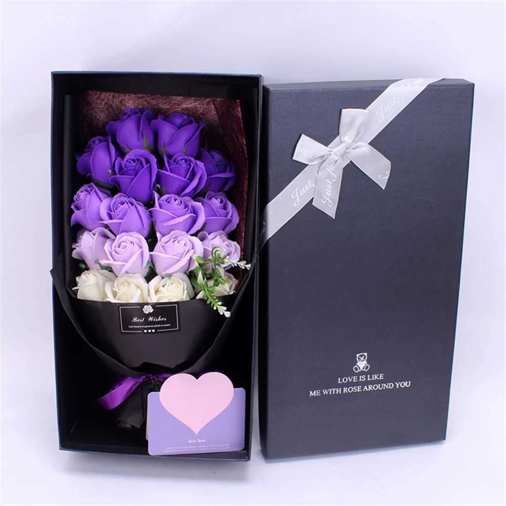 18 pieces ortificial soap wer rose bouquet box for girlfriend mother Christmas Valentines Day birthday wedding gift W250104