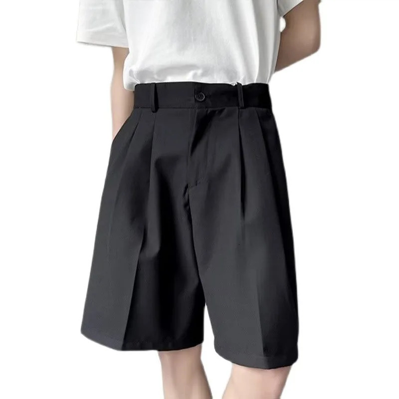 2024 Mens Summer Fashion High Waist Suit Shorts Male Ice Silk Thin Short Pants Men Solid Color Loose Straight Shorts K99 241224