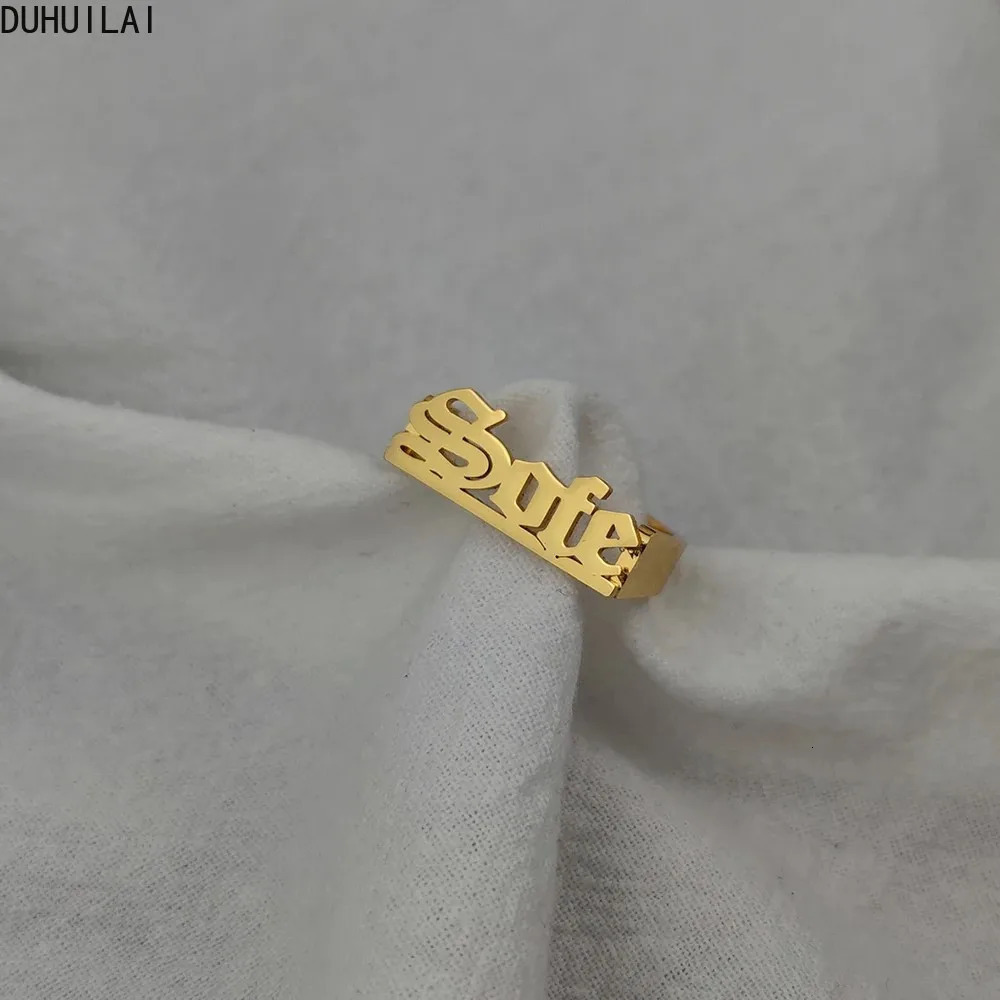 Personalized Old English Name Ring Men Women Custom Ring Premium Stainless Steel Jewelry Chunky Gold Wedding Ring Couple Gift 250103