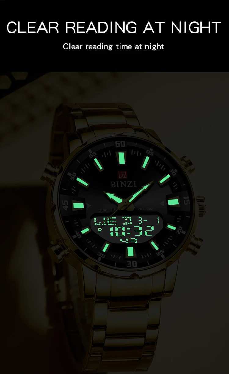 Top luxury mens watch waterproof sports digital mens LED steel military quartz gold large dial clock W250104