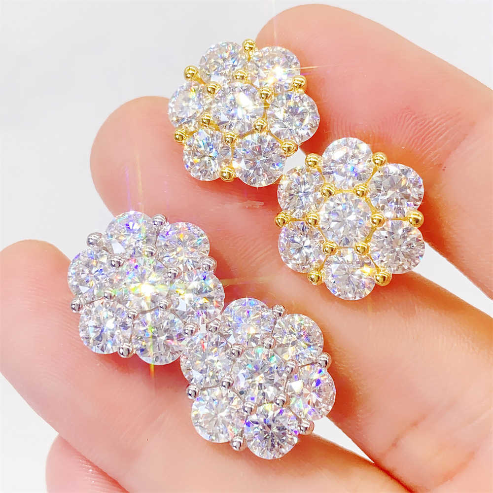 Full Size Flower Moissanite Earrings For Women Pass Diamonds Tester Hip Hop Jewelry With GRA Iced Out Silver S925 Ear Studs