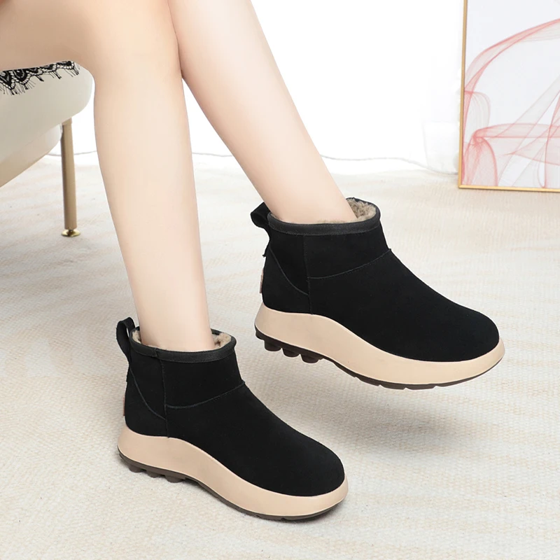 AIYUQI Snow Boots Women Sheepskin Fur Integration Thick Wool Warm Winter Boots Women Genuine Leather Anti-slip Women Booties