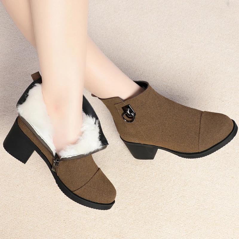 AIYUQI Women Ankle Boots Winter Genuine Leather Wool Boots Women Large Size High Heels Warm Fashion Boots Ladies