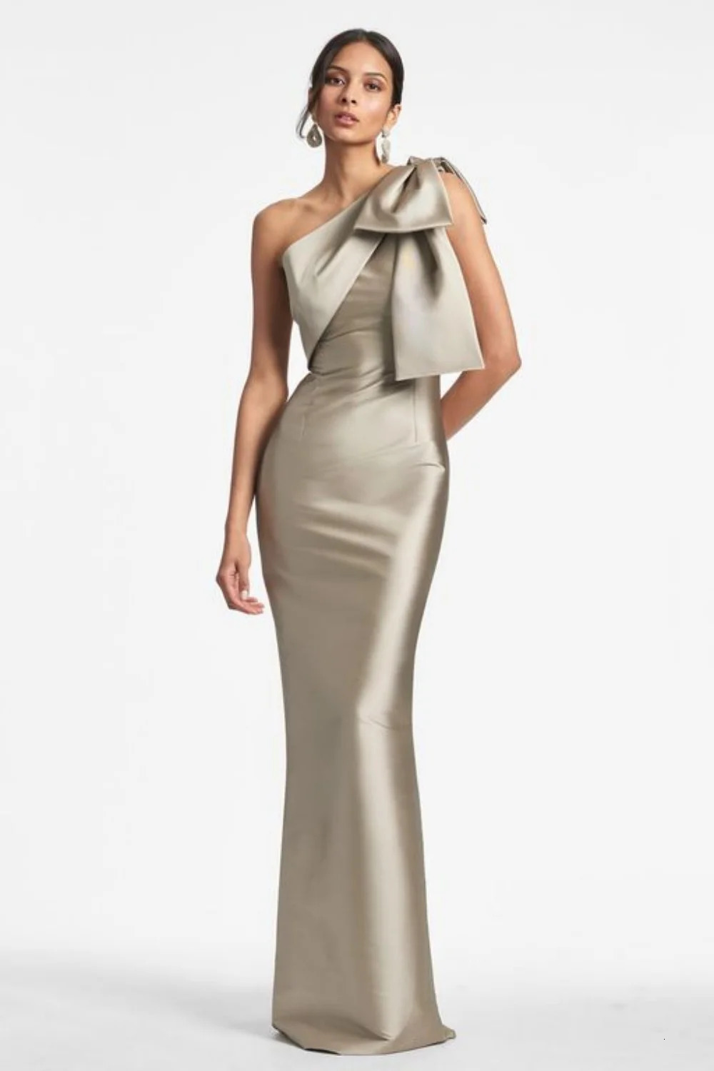 Elegant one shoulder satin mermaid dance dress with bow and floor length customized for special occasions and formal party dresses 250103