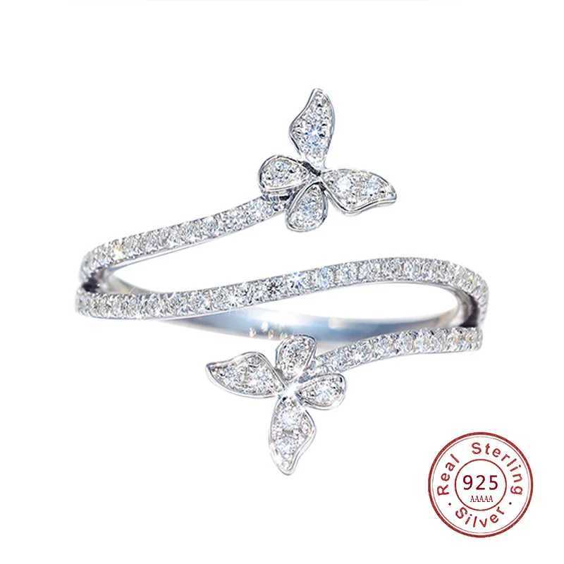 2024 New Double Butterfly Ring for Women 925 Silver Transparent Zircon Diamond Wedding Engagement Ring Gift Jewelry WholesaleXJ250412