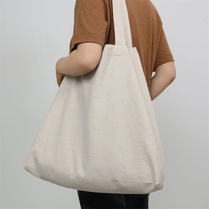 Large ECO Fashion Durable Women Student Cotton Linen Single Shoulder Bag Shopping Tote Flax Canvas Shopping Bags 250102