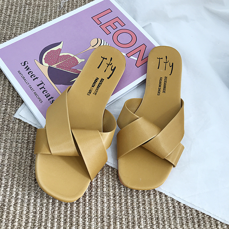 Summer New Ddmywed Cross Flat Bottom One Word Slippers Soft Sole Korean Edition Simple Hundred Outwear Solid Color Chinese Brand Shoes F Ddmysaturn
