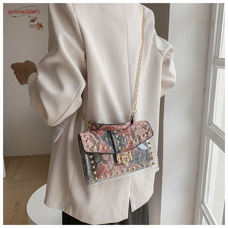 Bag girl funny graffiti letter small square Fu Shang shoulder transparent jelly chain crossbody bag #31 swissmilitary