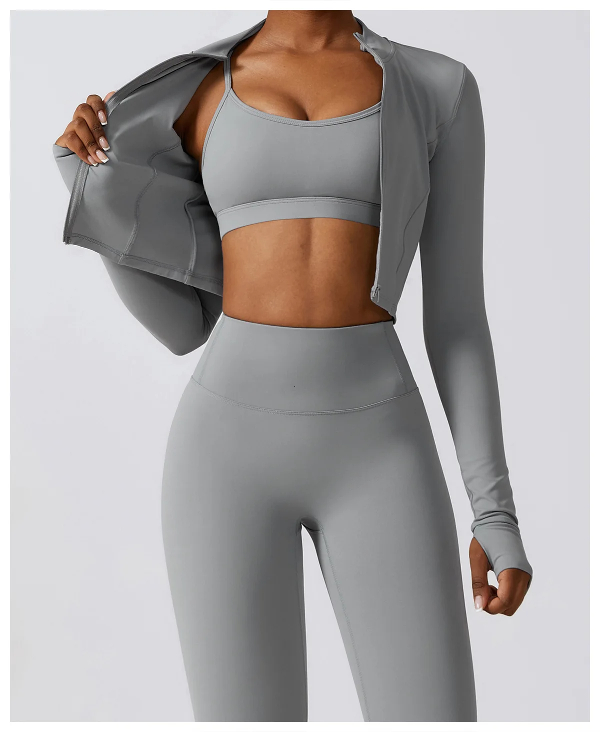 Workout Clothes Athletic Wear Sports Gym Legging Seamless Fiess Bra Crop Top Long Sleeve Yoga Suit