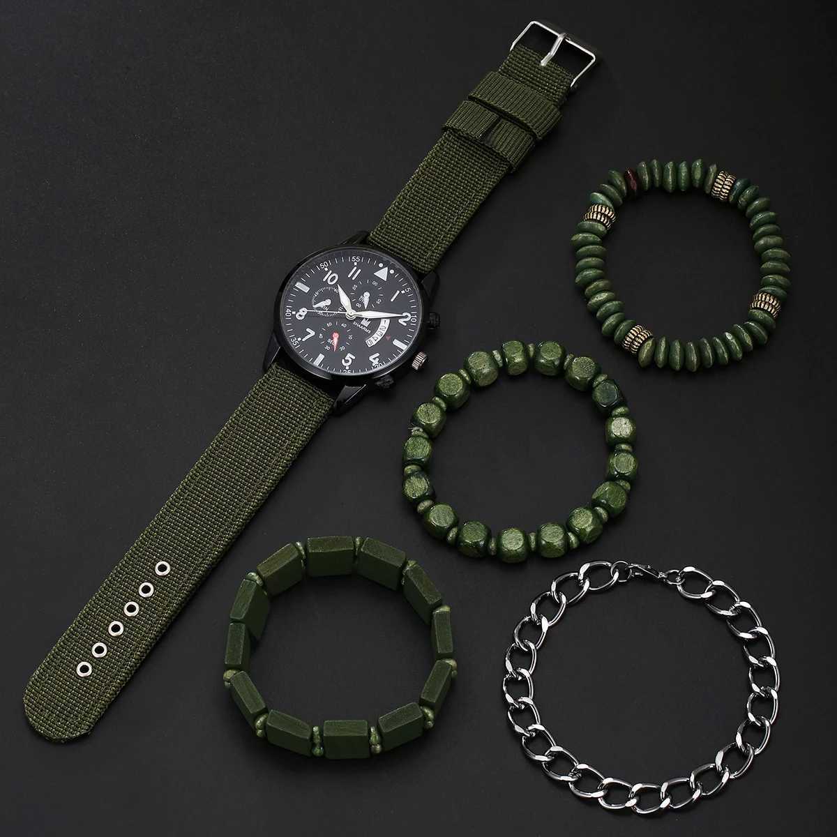 Mens Handmade Army Green Series Quartz+4 Bracelet W250104