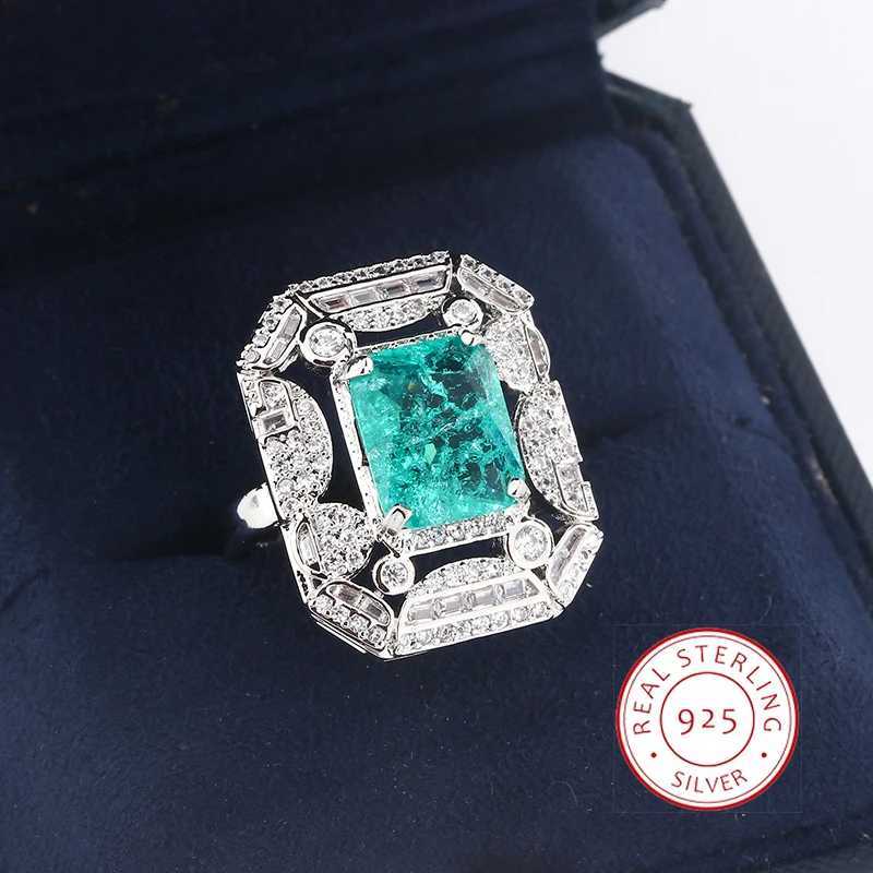S925 Silver Plated Premium Jewelry Light Luxury Emerald Square Diamond Ring Fashion Opening Adjustable Design Womens JewelryXJ250104
