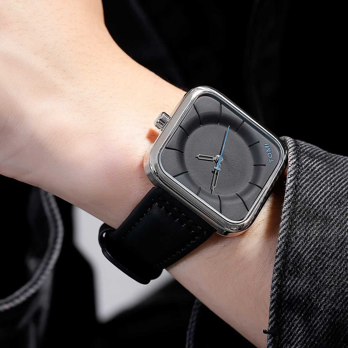 TOMI Fashion Simple Black Quartz Mens and Womens Square High Quality Elegant Mens Leisure Calendar Quartz W250104