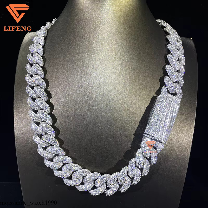 Custom Made Necklace 20mm Big Stone Cuban k Chain Gra Ice VVS Moissanite White Gold Plated Sier Hip Hop Men Jewelry Hip-hop necklace