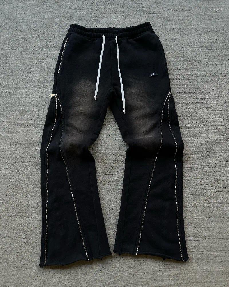 Mens Pants 2025 Personality Design Double Zipper Micro Flare Men Y2k Retro Trend Fashion Brand Streetwear Couple Casual
